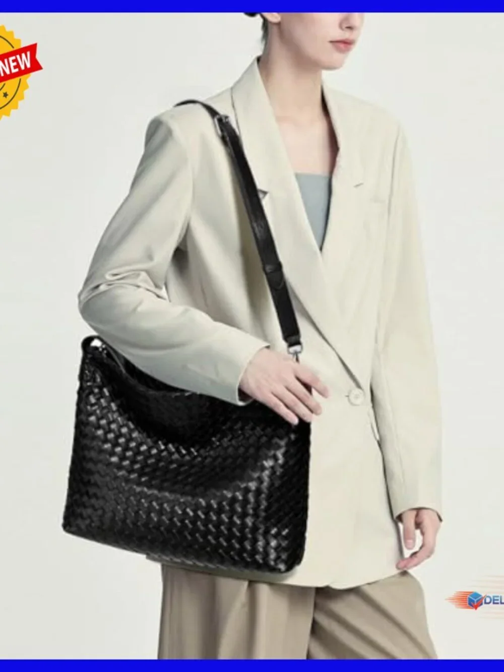 Vegan Leather Woven Tote with Adjustable Strap and Clutch